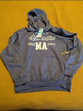 NWT Coconut Creet Worcester MA Men's Hooded Sweatshirt - Blue, L